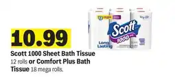 Meijer Scott 1000 Sheet Bath Tissue 12 rolls or Comfort Plus Bath Tissue 18 mega rolls offer
