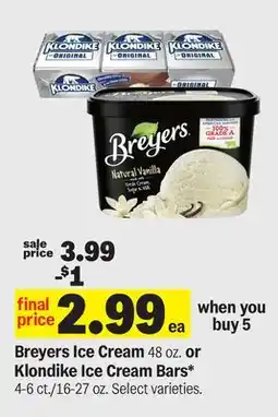 Meijer Breyers Ice Cream 48 oz. or Klondike Ice Cream Bars* 4-6 ct./16-27 oz offer