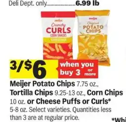 Meijer Meijer Potato Chips, Tortilla Chips, Corn Chips, Cheese Puffs or Curls offer