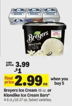 Meijer Breyers Ice Cream or Klondike Ice Cream Bars offer