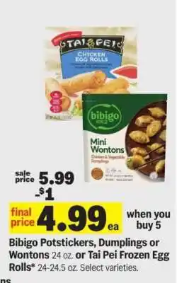 Meijer Bibigo Potstickers, Dumplings or Wontons or Tai Pei Frozen Egg Rolls offer