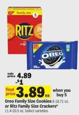 Meijer Oreo Family Size Cookies or Ritz Family Size Crackers offer