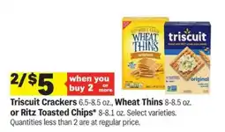 Meijer Triscuit Crackers, Wheat Thins, or Ritz Toasted Chips offer