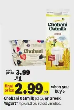 Meijer Chobani Oatmilk or Greek Yogurt offer