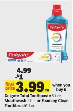 Meijer Colgate Total Toothpaste, Mouthwash or Foaming Clean Toothbrush offer