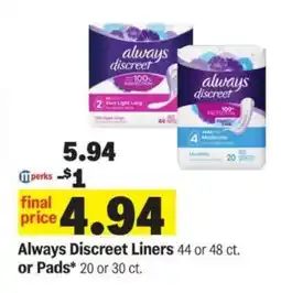 Meijer Always Discreet Liners or Pads offer