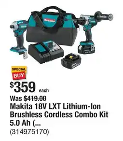 The Home Depot Makita 18V LXT Lithium-Ion Brushless Cordless Combo Kit 5.0 Ah (2-Piece) offer