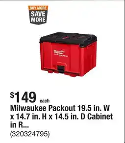 The Home Depot Milwaukee Packout 19.5 in. W x 14.7 in. H x 14.5 in. D Cabinet in Red (1-Piece) offer
