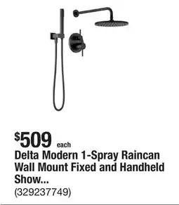 The Home Depot Delta Modern 1-Spray Raincan Wall Mount Fixed and Handheld Shower Head 1.75 GPM in Matte Black offer