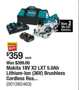The Home Depot Makita 18V X2 LXT 5.0Ah Lithium-Ion (36V) Brushless Cordless Rear Handle 7-1/4 in. Circular Saw Kit offer