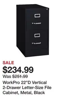 Office Depot WorkPro 22D Vertical 2-Drawer Letter-Size File Cabinet, Metal, Black offer