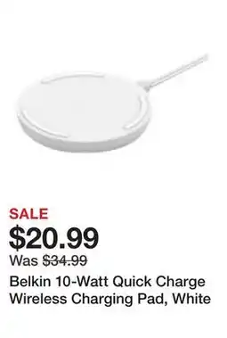 Office Depot Belkin 10-Watt Quick Charge Wireless Charging Pad, White offer
