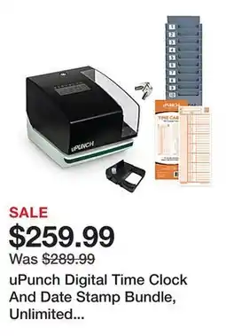 Office Depot uPunch Digital Time Clock And Date Stamp Bundle, Unlimited Employees, 8H x 6-13/16W x 6W, Black offer