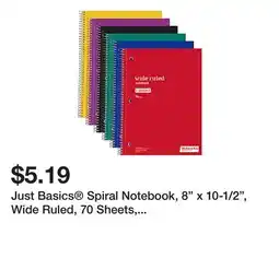 Office Depot Just Basics Spiral Notebook, 8 x 10-1/2, Wide Ruled, 70 Sheets, Assorted Colors, Pack Of 6 Notebooks offer