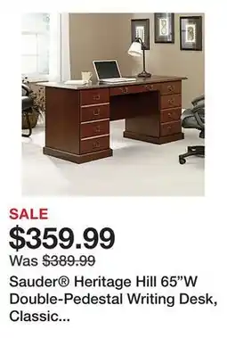 Office Depot Sauder Heritage Hill 65W Double-Pedestal Writing Desk, Classic Cherry offer