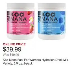 Costco Koa Mana Fuel For Warriors Hydration Drink Mix Variety, 5.9 oz, 2-pack offer