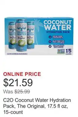 Costco C2O Coconut Water Hydration Pack, The Original, 17.5 fl oz, 15-count offer