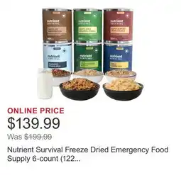 Costco Nutrient Survival Freeze Dried Emergency Food Supply 6-count (122 Total Servings) offer