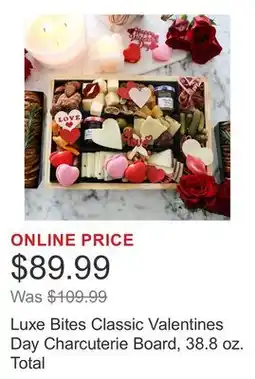 Costco Luxe Bites Classic Valentines Day Charcuterie Board, 38.8 oz. Total offer