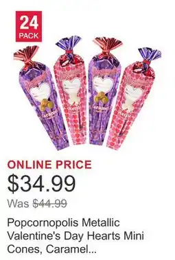 Costco Popcornopolis Metallic Valentine's Day Hearts Mini Cones, Caramel Corn and Kettle Corn, 24 count offer