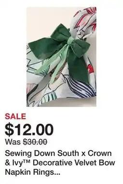 Belk Sewing Down South x Crown & Ivy Decorative Velvet Bow Napkin Rings - Set of 4 offer