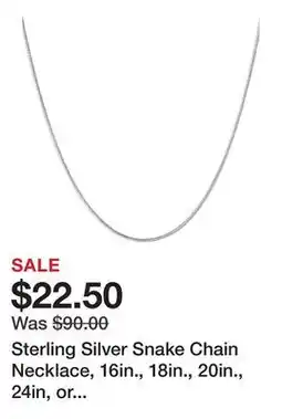 Belk Sterling Silver Snake Chain Necklace, 16in., 18in., 20in., 24in, or 30 offer