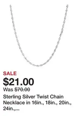 Belk Sterling Silver Twist Chain Necklace in 16in., 18in., 20in., 24in., or 30in offer