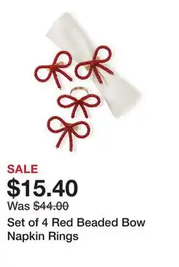 Belk Set of 4 Red Beaded Bow Napkin Rings offer