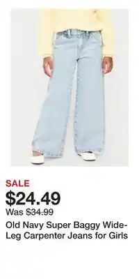 Old Navy Old Navy Super Baggy Wide-Leg Carpenter Jeans for Girls offer