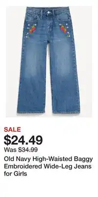 Old Navy Old Navy High-Waisted Baggy Embroidered Wide-Leg Jeans for Girls offer