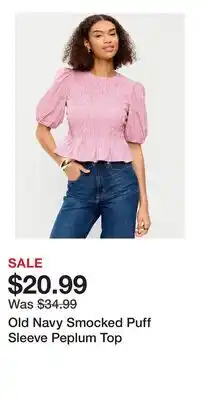 Old Navy Old Navy Smocked Puff Sleeve Peplum Top offer