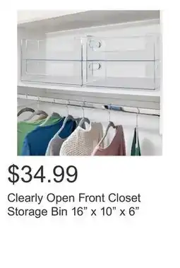 Costco Clearly Open Front Closet Storage Bin 16 x 10 x 6 offer
