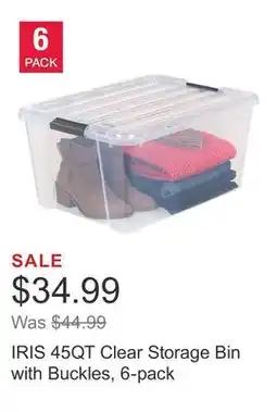 Costco IRIS 45QT Clear Storage Bin with Buckles, 6-pack offer