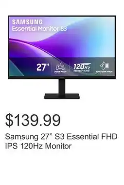 Costco Samsung 27 S3 Essential FHD IPS 120Hz Monitor offer