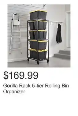 Costco Gorilla Rack 5-tier Rolling Bin Organizer offer