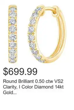 Costco Round Brilliant 0.50 ctw VS2 Clarity, I Color Diamond 14kt Gold Hoop Earrings offer