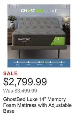 Costco GhostBed Luxe 14 Memory Foam Mattress with Adjustable Base offer