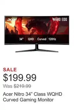 Costco Acer Nitro 34 Class WQHD Curved Gaming Monitor offer