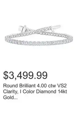 Costco Round Brilliant 4.00 ctw VS2 Clarity, I Color Diamond 14kt Gold Tennis Bracelet offer