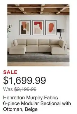 Costco Henredon Murphy Fabric 6-piece Modular Sectional with Ottoman, Beige offer