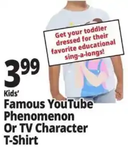 Ocean State Job Lot Kids' Famous YouTube Phenomenon Or TV Character T-Shirt offer