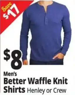 Ocean State Job Lot Men's Better Waffle Knit Shirts Henley or Crew offer
