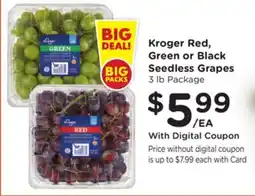 Ralphs Kroger Red, Green or Black Seedless Grapes offer