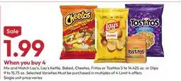Stater Bros Lay's, Lay's Kettle, Baked, Cheetos, Fritos or Tostitos 5 to 14.425 oz. or Dips 9 to 15.75 oz offer