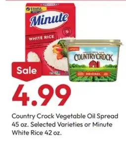 Stater Bros Country Crock Vegetable Oil Spread 45 oz. Selected Varieties or Minute White Rice 42 oz offer