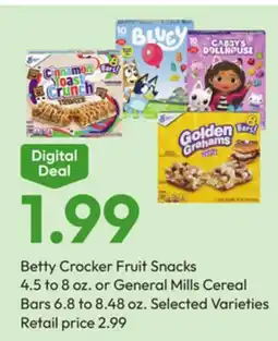 Stater Bros Betty Crocker Fruit Snacks 4.5 to 8 oz. or General Mills Cereal Bars 6.8 to 8.48 oz offer