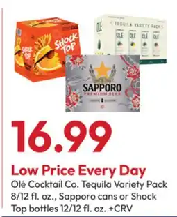 Stater Bros é Cocktail Co. Tequila Variety Pack 8/12 fl. oz., Sapporo cans or Shock Top bottles 12/12 fl. oz offer