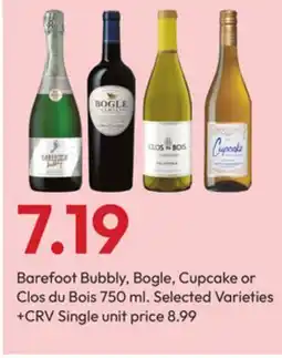Stater Bros Barefoot Bubbly, Bogle, Cupcake or Clos du Bois offer