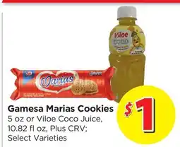 Food 4 Less Gamesa Marias Cookies 5 oz or Viloe Coco Juice, 10.82 floz offer