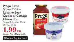 Pavilions Prego Pasta Sauce 23-24 oz. Lucerne Sour Cream or Cottage Cheese 16 oz offer
